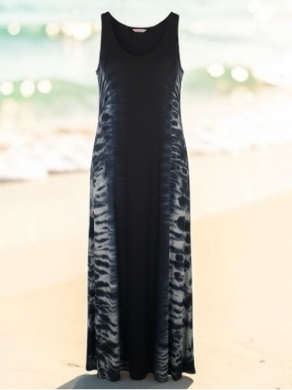 SJS Sleeveless Black & Gray Tie-Dye Maxi Dress